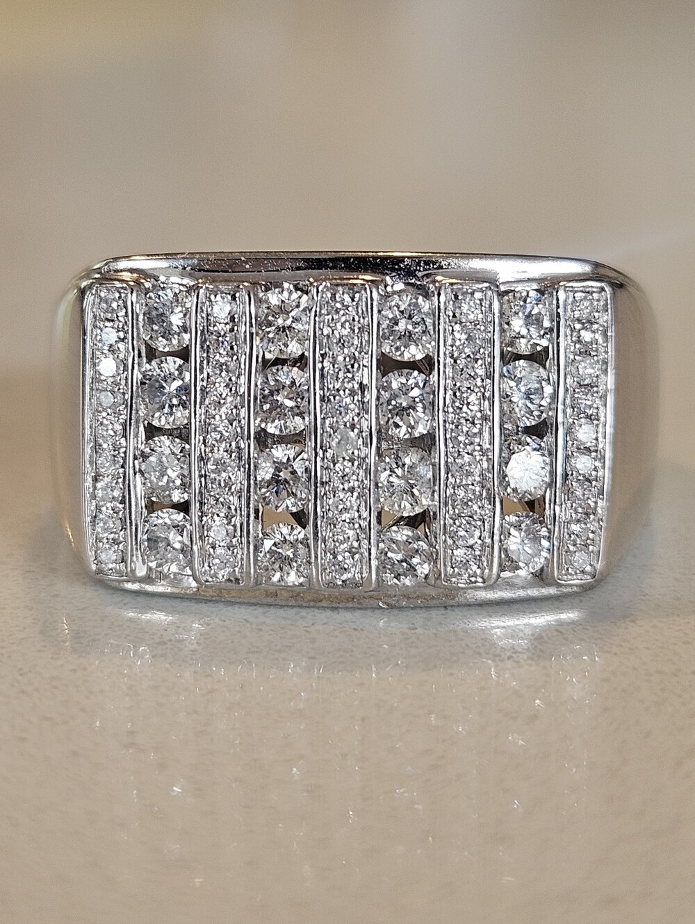 Luxury Men's Solid 14k White Gold 1ctw Natural Diamond Statement Ring